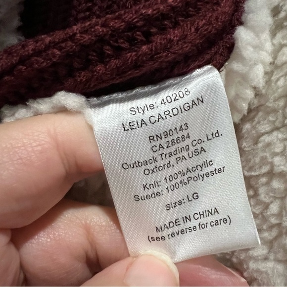 Outback Trading Company Large Burgundy Ladies Leia Wine Cardigan Sweater Y - Picture 4 of 4